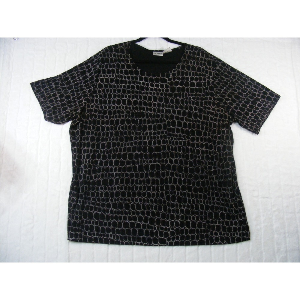 Liz Baker Top Womens 3XWP Black Silver Reptile Print Short Sleeve Shirt